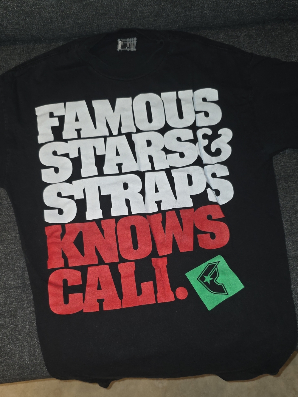 Famous Stars & Straps Black Tee with White, Red & Green Graphic